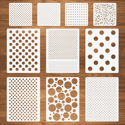 Dots Stencils, 10 Pcs Mixed Media Assorted Size Polka Dot Stencils Repeating Reusable Cluttered Circle Stencils for Painting on Wood Furniture Pil...
