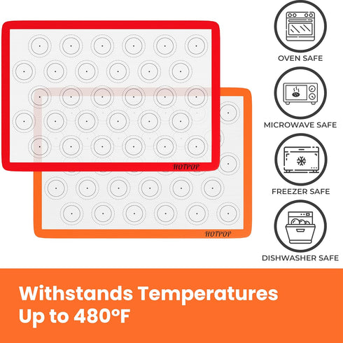 HOTPOP 2-Pack Silicone Baking Sheet Set - No-Stick Cookie Sheets for Baking with Outlined Silicone Mats for Macarons, Pastries, Buns, Bread - 16.5...