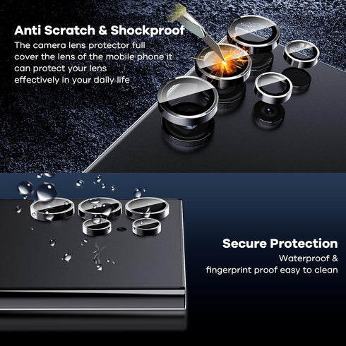 AACL For Samsung Galaxy S24 Ultra Screen Protector Tempered Glass (3 pack)&Individual Alloy Ring for Samsung Galaxy S24 Ultra Camera Lens Protecto...