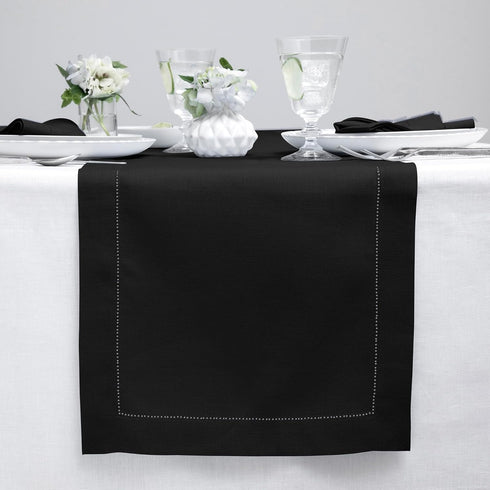 Solino Home Linen Black Table Runner 72 Inches Long - 100% Pure Linen Hemstitch Table Runner 14 x 72 Inch for Dresser, Dining, Summer, Fall, Hallo...