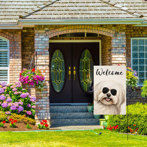 Welcome Maltese with Sunglasses Garden Flag Small Vertical Double Sided Decorative House Yard Decor Flag for Outdoor Decoration 12x18 inch(6047)...