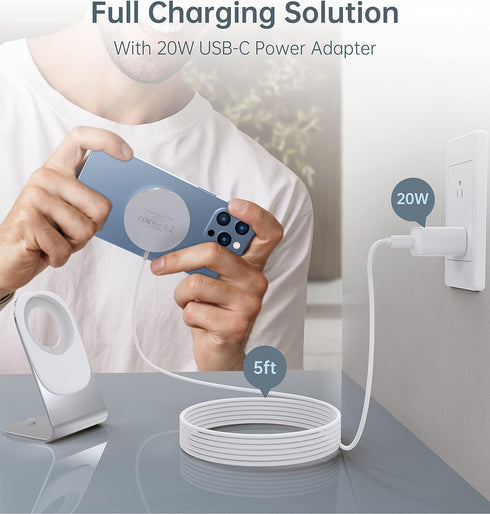 Magnetic Wireless Charger for iPhone 15/14/13/12 - Mag Charger+20W USB C Adapter, Fast Wireless Charging Stand/Pad with 5ft USB-C Cable for iPhone...