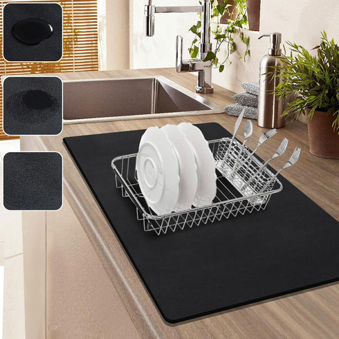Coffee Mat for Countertop, 24x16" Super Absorbent Large Bar Mat - Quick Dry Black Dish Drying Mat for Kitchen Counter, Easy Clean Coffee Accessori...