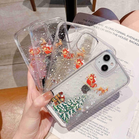 for iPhone 15 Case iPhone 15 Christmas Phone Case Glitter Sparkle Liquid Floating Case Shockproof Clear Soft TPU Bumper Case Xmas Santa Claus Sili...
