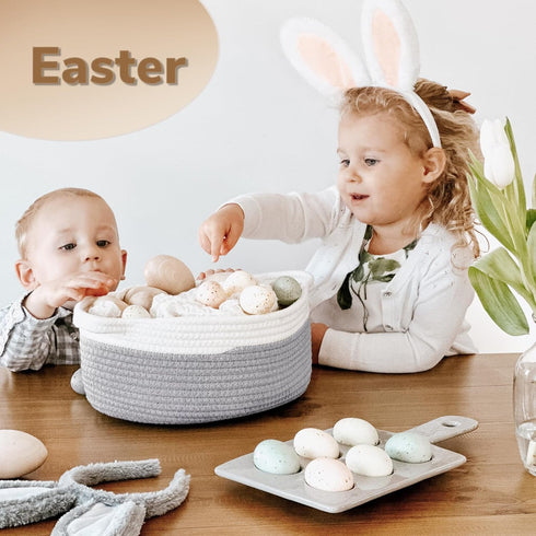 Goodpick Small Woven Storage Basket with Handles, Cotton Rope Baskets for Gifts Empty, Dog Toys, Diapers, Towels, Easter Baskets for Kids, 12" x 8...