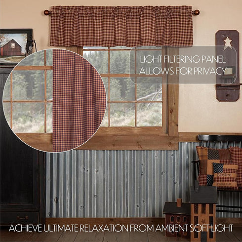 VHC Brands Patriotic Patch Plaid Valance 16x72 Country Curtain, Deep Red...