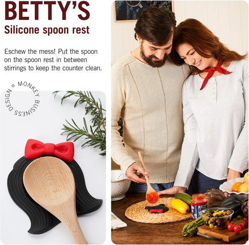 Betty's Fun Wig-Shaped Silicone Spoon Rest/Utensil Rest from a Series of Cool Kitchen Gadgets | 50s-Style Spoon Rest for Kitchen Counter | Origina...