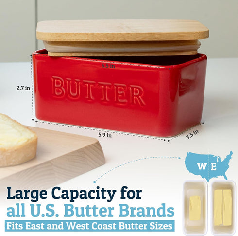 PriorityChef Large Butter Dish with Lid for Countertop, Ceramic Butter Container With Airtight Cover, Butter Keeper for Counter or Fridge, Butter ...