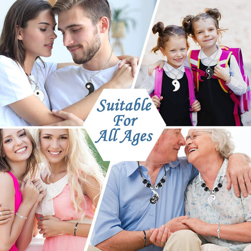 8 Pieces Matching Yin Yang Pendant Necklace Bracelet Set Couple Necklace Adjustable Cord Bracelet Black White Bracelet Accessories for BFF Friends...