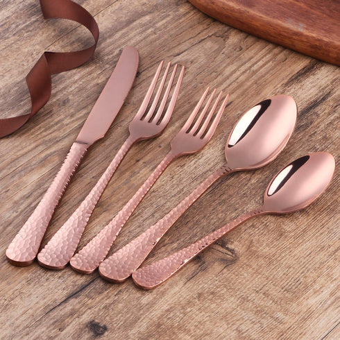5-Piece Rose Gold Silverware Flatware Set Service for 1 Stainless Steel Cutlery Set Include Dinner Knife Table Fork Table Spoon Salad Fork Tea Spo...