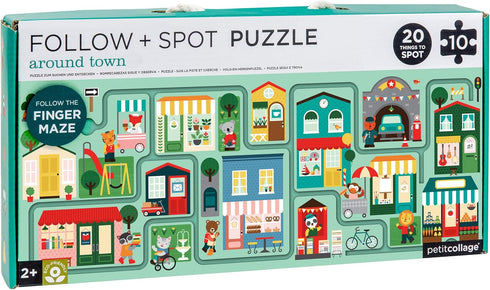 Petit Collage Follow + Spot Puzzle, Around Town, 10-Pieces – Large Puzzle for Kids, Completed Educational Puzzle Measures 21”x 8.5” – Makes a Grea...