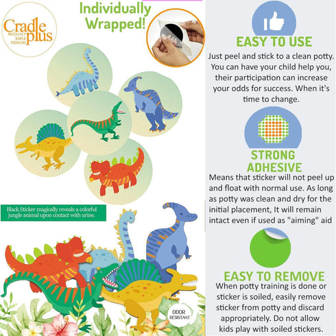 Potty Training Seat Magic Sticker | Dinosaur Potty Training Toilet Color Changing Sticker | 5 Pack Toilet Targets with Free Potty e Book | Use wit...