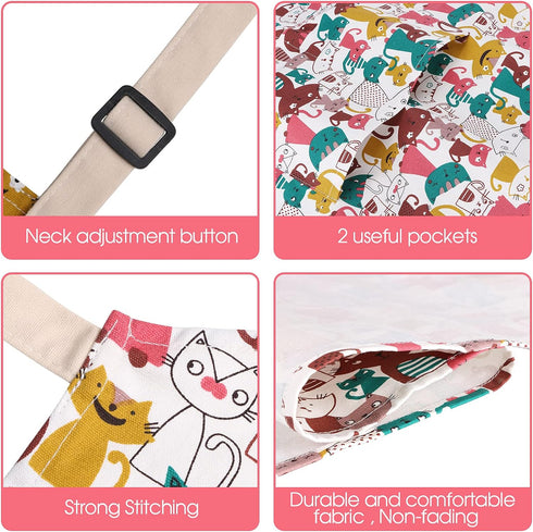 Cute Apron with 2 Pockets for Women, Adjustable Neck Strap and Long Waist Ties Cotton Cooking Baking Aprons, Use as a Kitchen and Chef Apron, Arti...