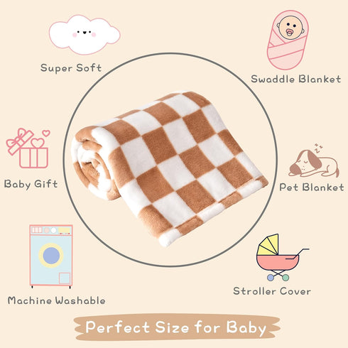 Checkered Baby Blanket Fleece Baby Blankets neutral for Boys Girls, Super Soft Warm Lightweight Infant Toddler Newborn Receiving Blankets for Crib...