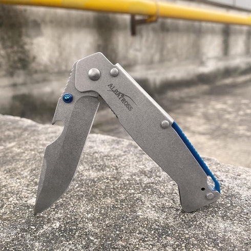 ALBATROSS FK050 Minimalist Ultra Thin Stainless Steel Folding Pocket Knife with Bottle Opener, 4.5" Handle, 3.25" Blade, 7.75" Overall (Silver whi...