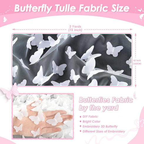 White Tulle Fabric Rolls 2 Yards: Butterfly Embroidery Sheer Fabric - for Tutu Skirts Dress Sewing DIY Home Studio...