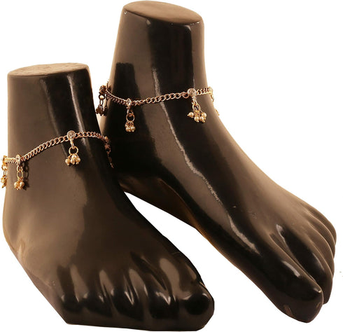 Touchstone NEW Indian Bollywod Smart Chain Faux Pearls White Rhinestone Designer Jewelry Paazeb Anklets Payal in Gold Tone for Women....