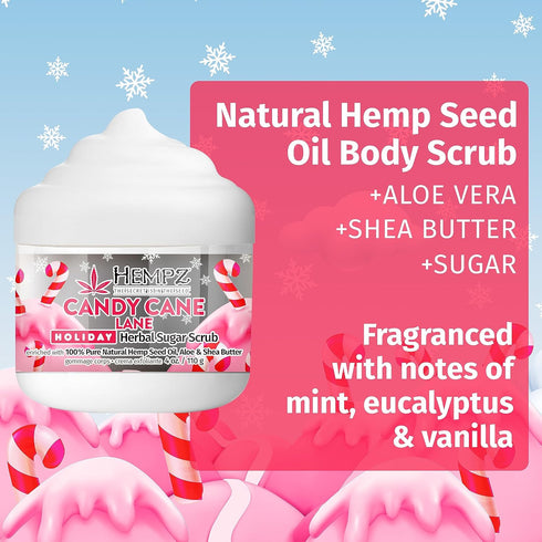 Hempz Limited Edition Candy Cane Lane Exfoliating Body Scrub (4 Oz) – Yummy Holiday Scented Sugar Body Scrub for Shower & Bath, Cozy Candy Cane Sc...