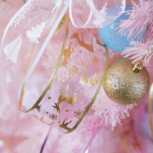 MEEDEE Pink Wired Christmas Ribbon - 2.5 Inch, 6 Rolls, 36 Yards for Tree, Wreaths & Garland...