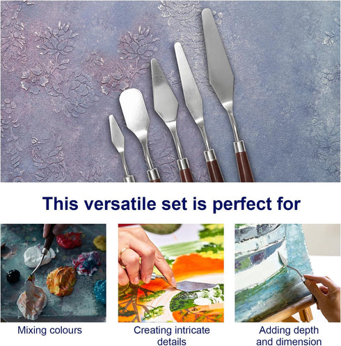 Bluebird 5 Pieces Stainless Steel Paint Palette Knife set, Color Mixing Set for Oil, Canvas, Acrylic Painting & Modelling Paste...