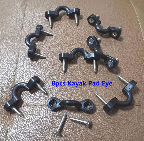 4Pcs 2 Hole Kayak Canoe Carry Handles, Kayak Boat Side Mount Paddle Park Handles - 8 Pcs Pad Eye with 32 Pcs Screws for Boat Kayak Deck Rigging Ki...