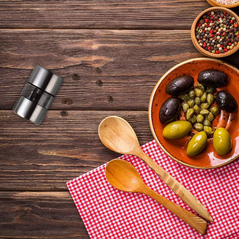 T-mark Premium Sea Salt and Pepper Grinder Set - Spice Mill with Brushed Stainless Steel, Small Portable Ceramic Salt & Pepper Shakers (2-Pack)...