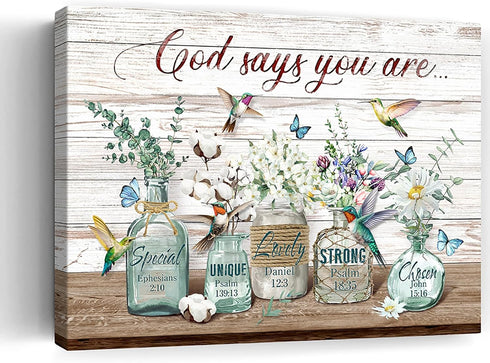 Bathroom Decor Wall Art Farmhouse Botanical Flowers Country Pictures Wall Decor God Says You Are Rustic Floral Canvas Prints Painting Modern Home ...