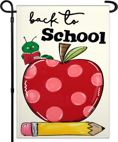 Welcome Back to School Garden Flag 12x18 Inch 3ply Double Sided Love Heart Apple School First Day Garden Flags for Outside House Indoor Yard Outdo...
