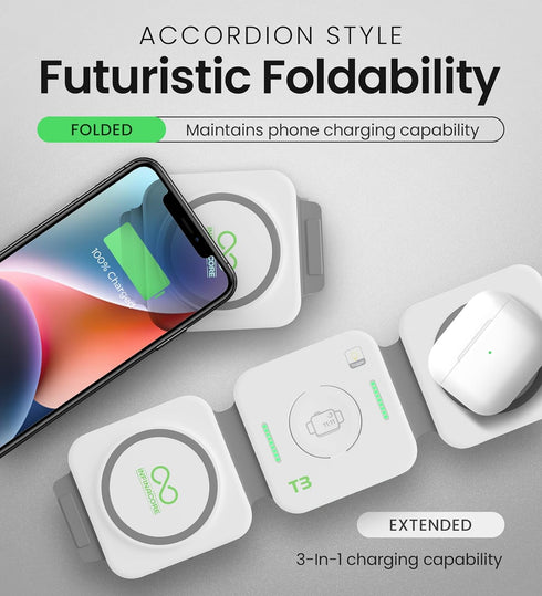 InfinaCore T3 Tri-Charge Wireless Charging Pad - 3-in-1 Charging Station Compatible with iPhone, AirPods & Watch - Fast Charging Up to 25W - Compa...