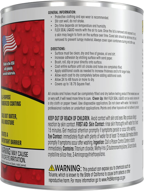 Flex Seal Liquid, Rubber Coating Sealant, Waterproof, Flexible, Breathable, and UV Resistant, Roof Repair, Basements, RV, Campers, Trailers, Marin...
