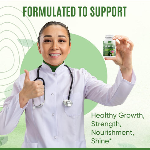 100% Pure Hair, Skin, and Nails Vitamins with Biotin Super Blend Formula, Designed to Support Radiant Beauty, Hair, Skin and Nail Health for Both ...