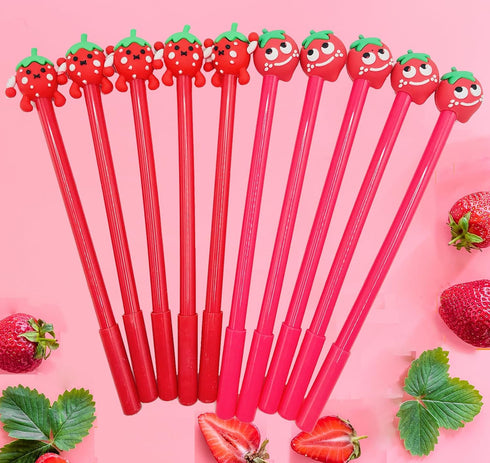 30 Pcs Cute Strawberry Gel Ink Pens Fun Kawaii Pens Fruit Writing Pens 0.5 mm Black Ink Cool Pens Novelty Fun Pens for Kids School Office Home Sup...