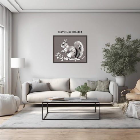 Posterizer 1 pcs- black and white print of a squirrel on a twig-Art for Animal Lovers- Gift for Men Women Entrepreneur Teens-Decor for Home & Offi...