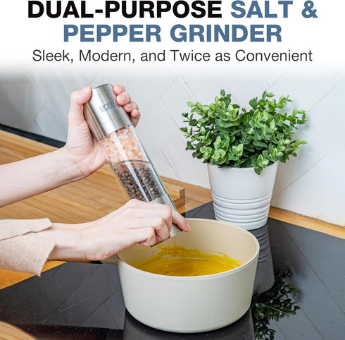 Eparé 2 in 1 Salt and Pepper Grinder Combo – Manual Dual Salt and Pepper Grinder in One for Kitchen Use – Stainless Steel All in One Himalayan Sal...