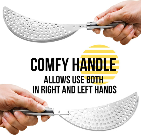 Held Crescent Drainer Pan Pot Strainer with Handle Stainless Steel Hand for Spaghetti Fry Noodles Fruit Vegetable Pasta Strainer Colander Heavy Du...