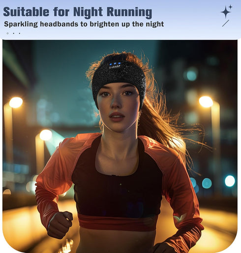 Bluetooth Headphones Headband,Reflective Black Headband Headphones Wireless,High Visibility Bluetooth 5.4 Over Ear Headphones Cooling Headband for...