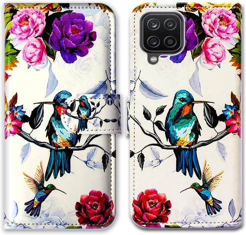 Case for Galaxy A12, Hummingbird in Flowers Bird Leather Flip Phone Case Wallet Cover with Card Slot Holder Kickstand for Samsung Galaxy A12 2021...