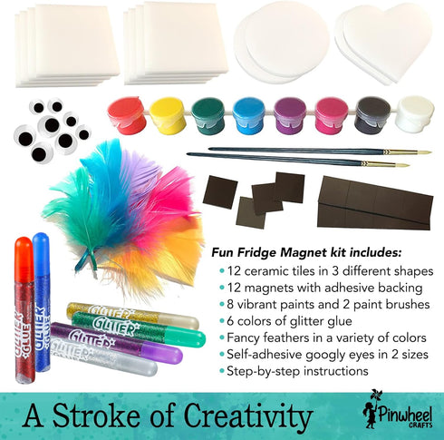 Pinwheel Crafts Magnetic Mini Tile Art Kit - DIY Kids Arts and Crafts Painting Kit - Decorate Cute Refrigerator or School Locker Magnets, Mini Art...