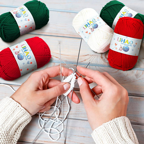 LIHAO 3 Skeins Yarn for Knitting Christmas Themed Yarn for DIY Xmas Crochet Crafts - 100% Acrylic, 50g......