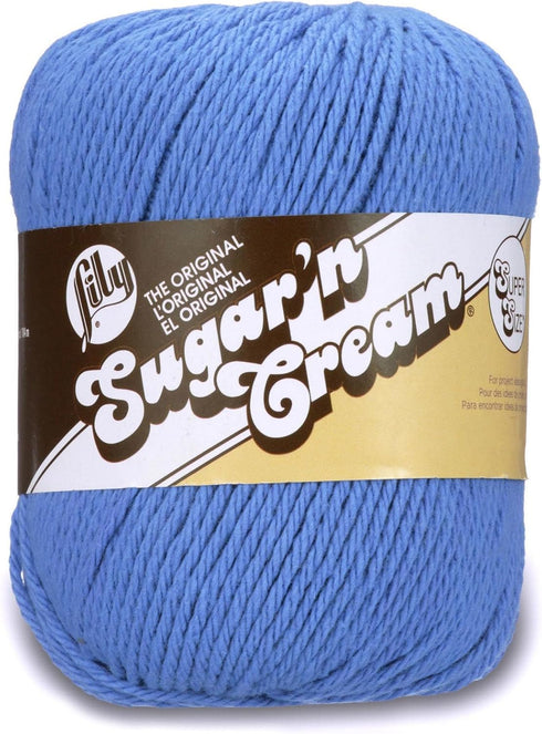 Lily Sugar 'N Cream Super Size Solid Yarn, 4oz, Gauge 4 Medium, 100% Cotton - Blueberry - Machine Wash & Dry...