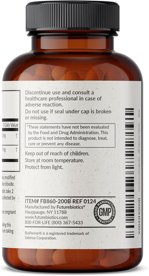 Futurebiotics Ashwagandha Extra Strength Stress & Mood Support with BioPerine - Non GMO Formula, 200 Vegetarian Capsules...