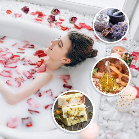 9 Bags Dried Flowers,100% Natural Dried Flowers Herbs Kit for Soap Making, DIY Candle Making,Bath - Include Rose Petals,Lavender,Don't Forget Me,L...
