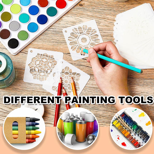 80 Pieces 3 x 3 Inch Mandala Reusable Plastic Art Craft Kits for DIY Painting Art Projects Wood Wall Floor Fabric Furniture Tile Holiday Stencils ...