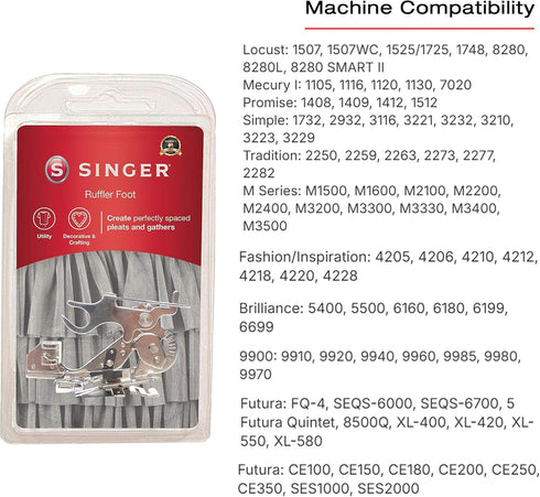 Singer 2500270 Sewing Machine Ruffler Attachment Presser Foot for Low-Shank Sewing Machines, Silver...
