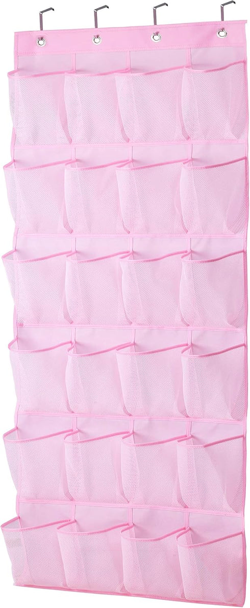 MISSLO Kids Shoe Organizer Pink Room Decor for Bedroom Door Hanging Baby Closet Storage over the Rack Breathable 24 Large Mesh Pockets for Toddler...