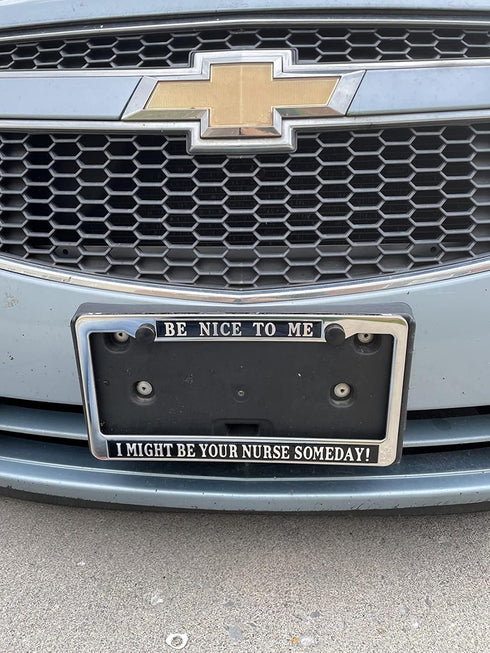 Registered Nurse License Plate Frame Cover Be Nice to Me Novelty Nursing for Women Bling Life Chrome Metal Front Car Humor Gift (BE Nice to)...