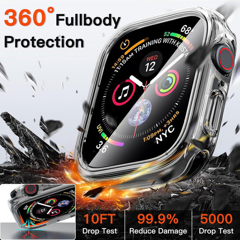 COOLQO 2 Pack Waterproof 2 in 1 Case Compatible for Apple Watch 40mm SE 2nd 2023 SE 6 5 4, with 9H Tempered Glass Screen Protector, Full Body Cove...