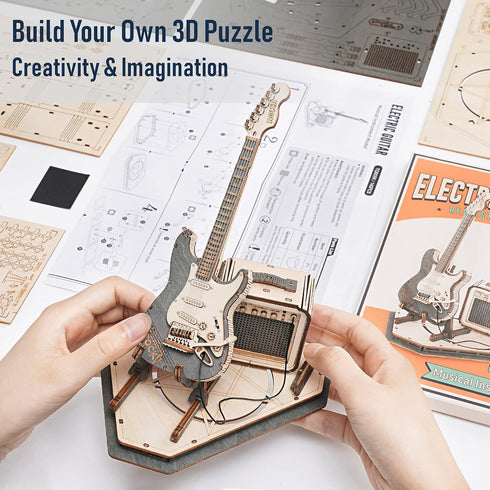 ROKR Wooden 3D Puzzles for Adults Guitar, Musical Instrument Model Kit 3D Puzzles for Teens and Kids to Build, Desk Decor/DIY Hobbies/Gifts for Fa...