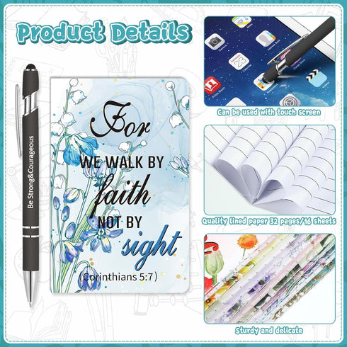24 Pcs Inspirational Gift Set Christian Metal Pen Motivational Pocket Notepads Faith Prayer Bible Ballpoint Pen Black Ink Quotes Notebook for Wome...