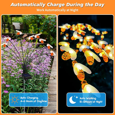 Solar Bee Lights - New Upgraded 4 Pack 40 LEDs Solar Garden Outdoor Decorations Lights, Solar Firefly Lights Waterproof, Solar Swaying Garden Ligh...